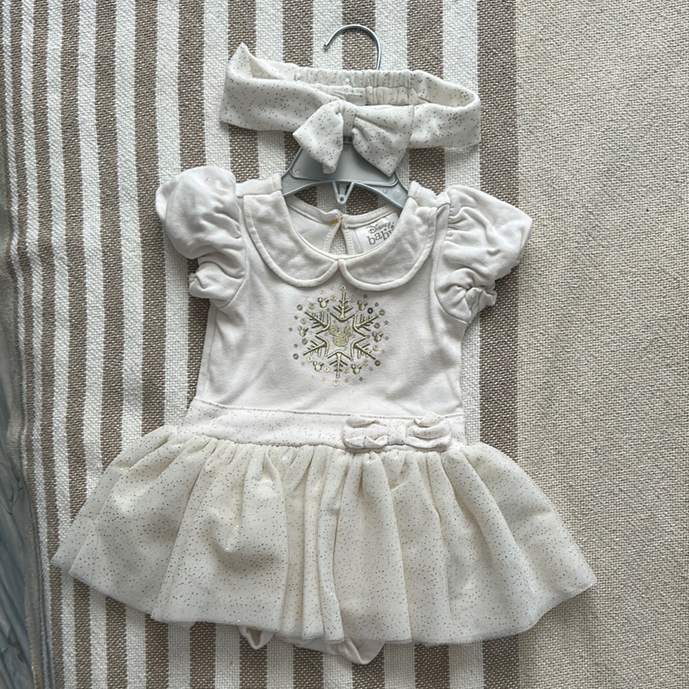 Disney baby Baby Girl White Dress with Headband